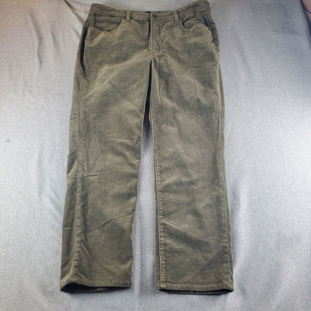 Quince Pants Womens 16 Green Corduroy 5-Pocket Stretch Straight Leg Organic Cott